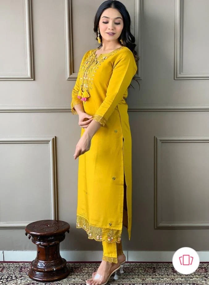 Women Floral Embroidered Regular Thread Work Chanderi Cotton Kurta with Trousers & With Dupatta - Image 7
